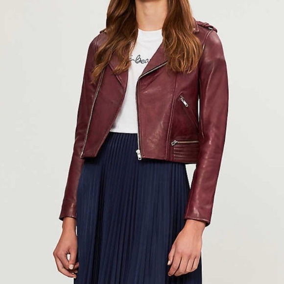 Maje Jackets & Blazers - Maje Basilta Burgundy Leather Moto Jacket small